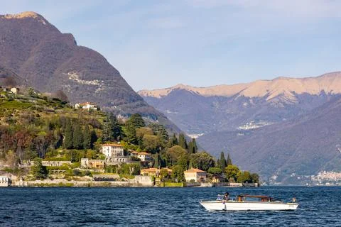 Lago di Como, Lake Como, Italy, with Palacio's and water taxi Stock Photos