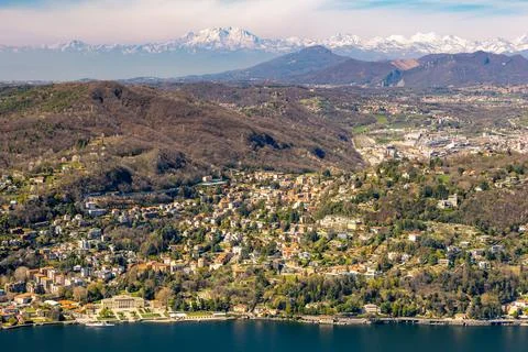 Lago di Como, Lake Como, Italy, with Mont Blanc and Monta Rosa behind Stock Photos