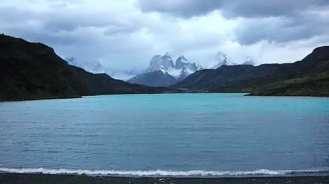 Lago Grey at the base of Torres del Paine in Patagonia Stock Footage 12468377