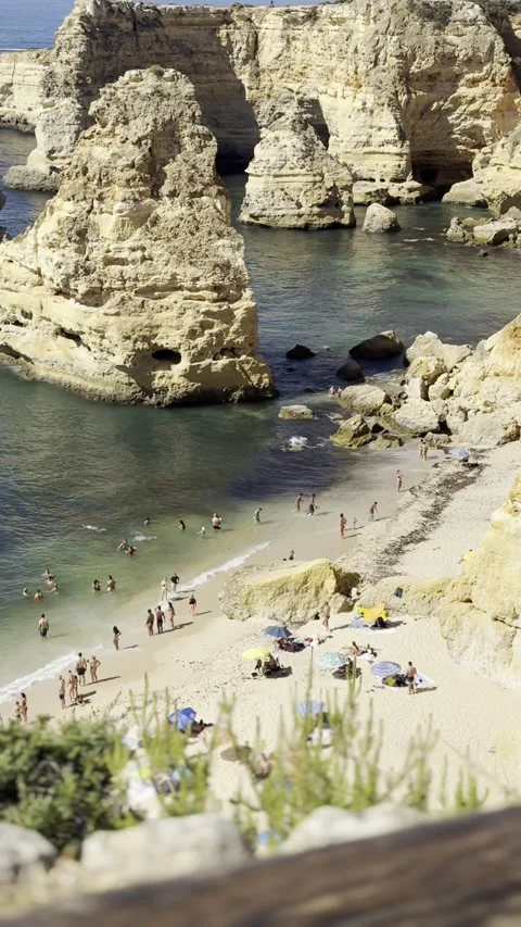 Lagoa cliffs and beach at Praia da Mesquita in Portugal Stock Footage 333387395