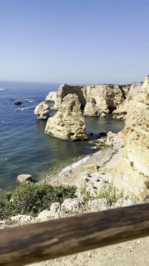 Lagoa cliffs and beach at Praia da Mesquita in Portugal Stock Footage 333387396