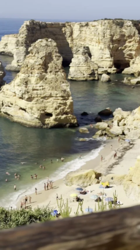 Lagoa cliffs and beach at Praia da Mesquita in Portugal 스톡 동영상 333387412