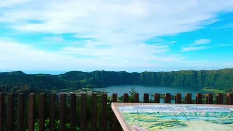 Lagoa das Sete Cidades view from the viewpoint Vista do Rei Stock Footage 203845593