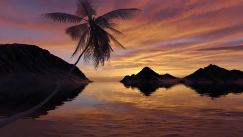 Lagoon beach with palm trees and mountain views to the sea. Video stock 167239193
