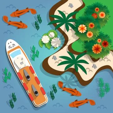 Lagoon with floating fish. Stock Illustration