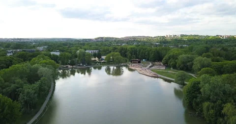The lagoon in Nowa Huta at sunset Stock Footage 130810949
