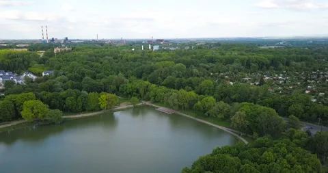 The lagoon in Nowa Huta at sunset Stock Footage 130814072