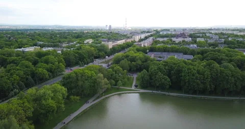 The lagoon in Nowa Huta at sunset Stock Footage 130814462