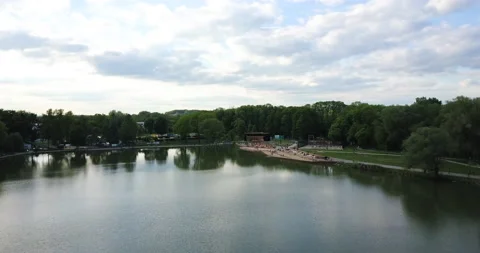 The lagoon in Nowa Huta at sunset Stock Footage 130817705