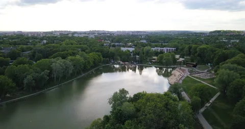 The lagoon in Nowa Huta at sunset Stock Footage 130825191