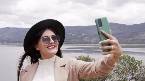 Lagoon selfie Video stock 220366045