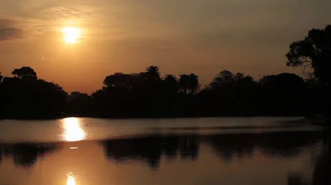 Lagoon with trees at dusk Stock Footage 24240583