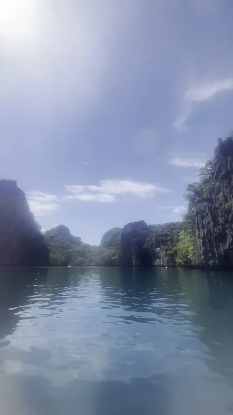 Lagoon View With Cliffs and Bright Sun, Island Hopping Tour A, Philippines Video stock 238928692