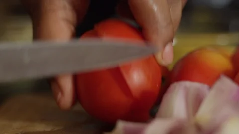 Lagos Cooking Chopping Tomatoes Stock Footage 101684431