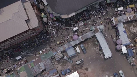 LAGOS NIGERIA. Drone Shot Of A Crowded Market Stock Footage