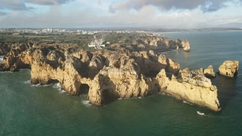 Lagos, Portugal - December 28 2021 "Aerial view of Ponta de Piedade in Lagos" Stock Footage 167793053