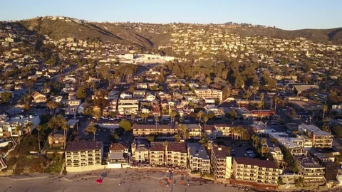 Laguna Beach Cliffside View with Sunset Over Ocean Stock Footage 300850247