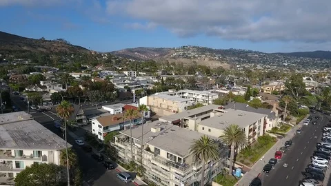 Laguna Beach Cloudy Day - Fly Back and Down #2 Stock-Footage 93644462
