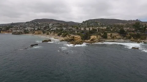 Laguna Beach Cloudy Day - Hover Stock-Footage 93645567