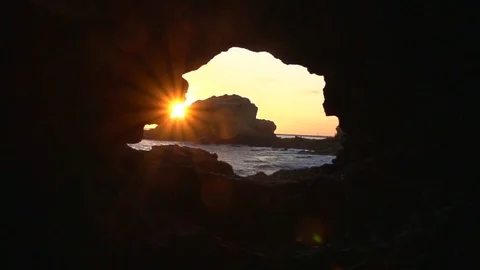Laguna Beach Sun rays through Cave Stock Footage 71105798