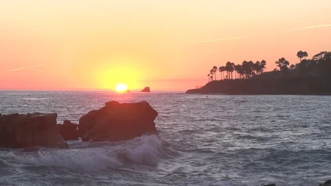Laguna Beach Sunset and Rocks Stock Footage 71105947