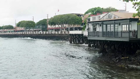 Lahaina Front St and Harbor Before The Fire Stock Footage 247648019