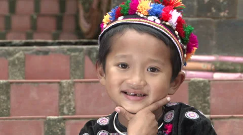Lahu Hilltribe Boy Poses For Camera In Thailand 스톡 동영상 32886228