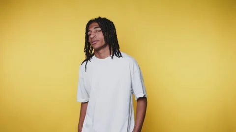 Laid-back young man with dreadlocks displays a cool attitude and slight smi.. Stock Footage 313280227