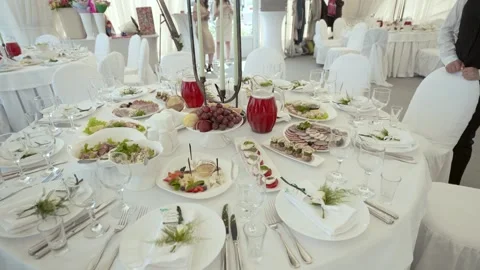 Laid banquet table Stock Footage 169982297