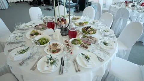 Laid banquet table Stock Footage 169982300