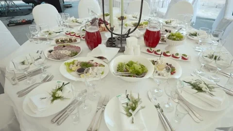 Laid banquet table Stock Footage 169982302