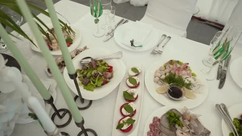 Laid banquet table Stock Footage 169982313