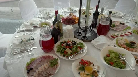 Laid banquet table Stock Footage 169982319
