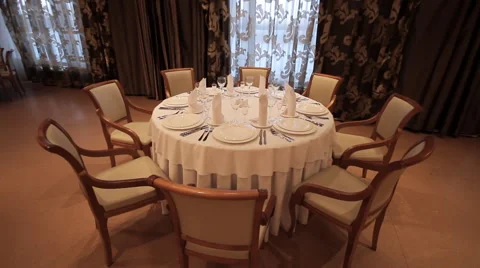 Laid Table In The Banquet Hall Stock Footage 48976969