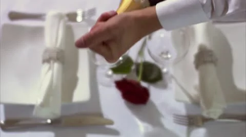 A laid table with a red rose Stock Footage 11299908