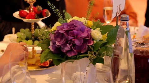 Laid table in the restaurant Stock Footage 49043931