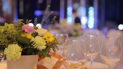 Laid table in the restaurant Stock Footage 49043954