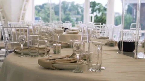 Laid table in a restaurant Stock Footage 142320463