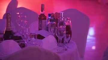 Laid tables for banquet Stock Footage 85600823
