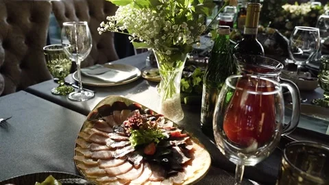 Laid wedding festive table Stock Footage 166535873