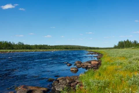 Lainio river in Sweden Stock Photos