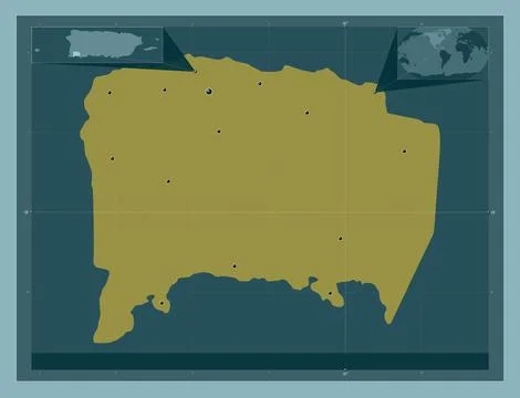 Lajas, Puerto Rico. Solid color shape. Locations of major cities of the regio Stock Illustration