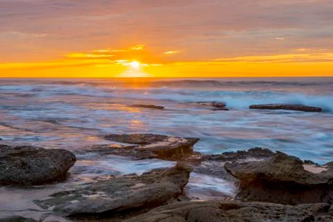 Lajolla Sunset Orange Sky Stock Photos