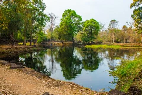 Lake of ancient complex Koh Ker, Cambodia Stock Photos