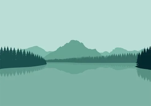 Lake and hill landscape vector Illustrazione stock
