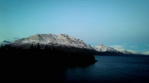 Lake and mountain on cold evening  Stock Footage 170034662