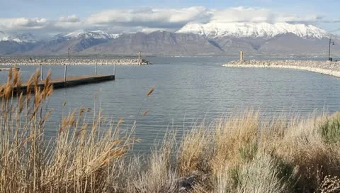 Lake and mountain landscape at the docks Stock Footage 10909088
