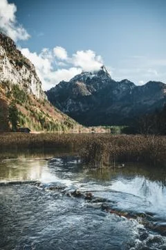 Lake and mountain with reflection during autumn in austria Stock Photos