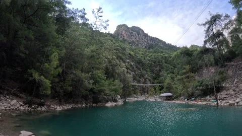 Lake and Mountain with trees 스톡 동영상 219856281