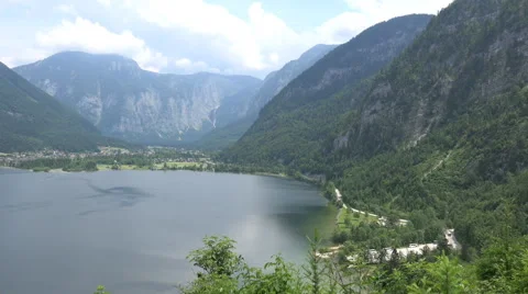 Lake and mountain view pan Austria alp meadow Stock Footage 51571689